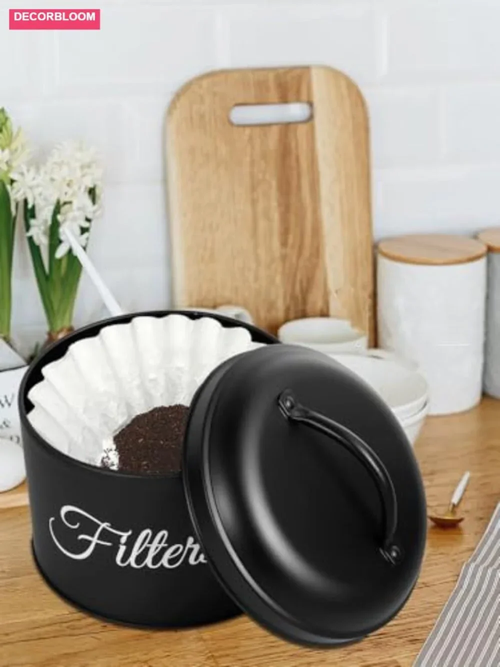 Coffee Filter Holder with Stainless Steel Lid, 60oz Large Capacity Storage